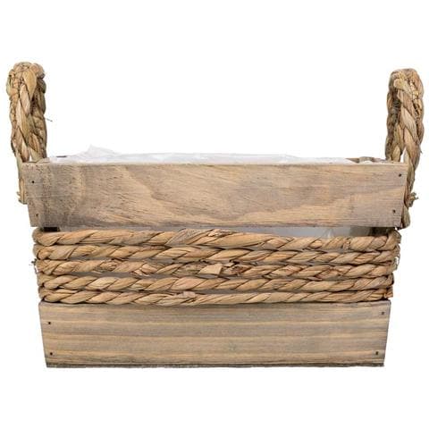 Cesto In Legno E Corda Con Manici Marroni 25x15x13h - Foto 2