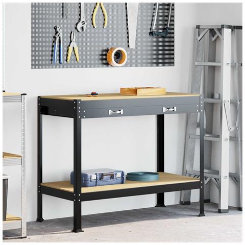 Banco da lavoro con cassetto Nero 114 x 54 x 91 cm - Foto 2