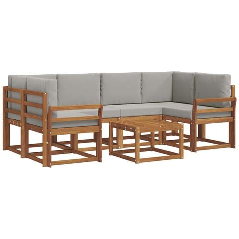 Set di divani da esterno 7 pcs Grigio Naturale e Chiaro - Foto 1
