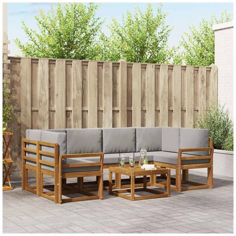 Set di divani da esterno 7 pcs Grigio Naturale e Chiaro - Foto 2