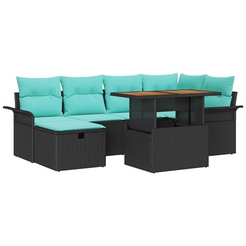 Set Divano da Giardino con cuscino 7 pcs Nero polyrattan - Foto 1