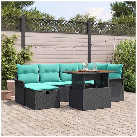 Set Divano da Giardino con cuscino 7 pcs Nero polyrattan - Foto 2