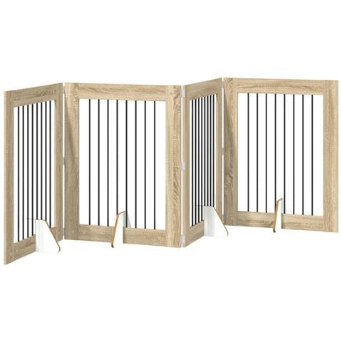 Cancello per cani pieghevole con supporti 4 pcs Rovere Sonoma - Foto 1