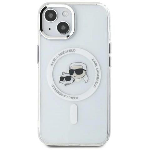 Custodia Iphone 14 Karl Lagerfeld Iml Metal Karl & Choupette Head Magsafe - Bianca - Foto 7