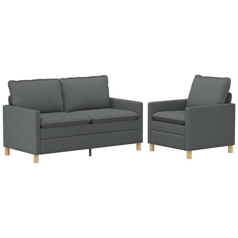 Set di divani 2 pz Grigio Scuro Tessuto - Foto 1