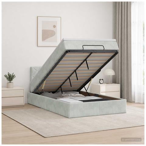 Letto ottomano con materasso Grigio Chiaro 120 x 200 cm Velluto - Foto 2