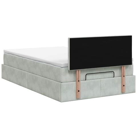 Letto ottomano con materasso Grigio Chiaro 120 x 200 cm Velluto - Foto 9