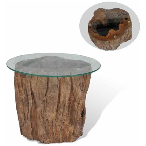Tavolino Da Caffè In Legno Di Teak E Vetro 50x40 Cm - Foto 1