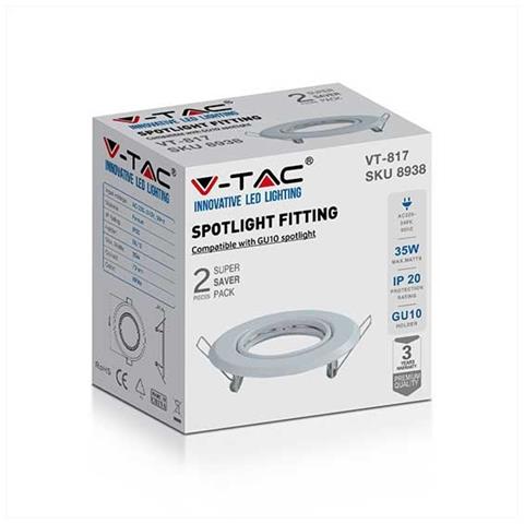 V-tac Vt-817 Portafaretti Da Incasso Orientabile Rotondo Metallo Bianco Per Lampadine Gu10-gu5.3 - Sku 8938 - Foto 1