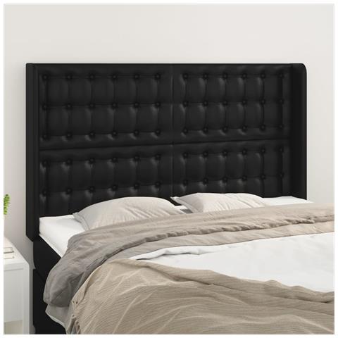 Testiera Ad Orecchio Nera 147x16x118/128 Cm In Similpelle - Foto 6