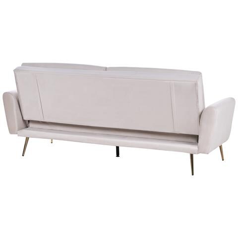 Divano Letto 3 Posti Vettre Velluto Beige Chiaro - Foto 2