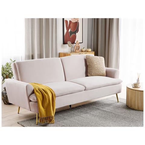 Divano Letto 3 Posti Vettre Velluto Beige Chiaro - Foto 1