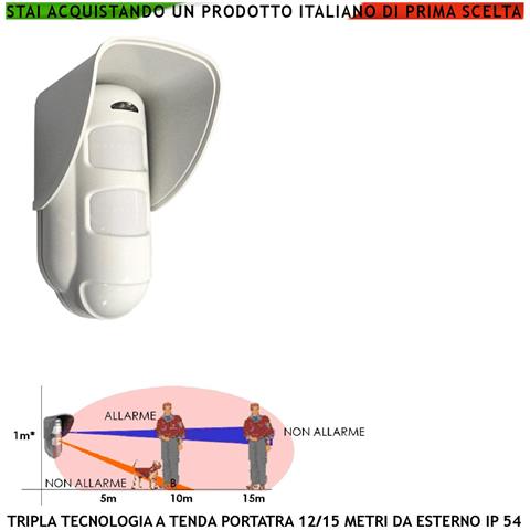 Tripla Tecnologia Sensore Di Movimento Da Esterno Portata 15 Metri Grandangolo Oppure A Tenda Regolabile Da 5 A 15 Met - Foto 1