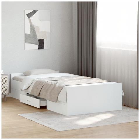 Giroletto Con Cassetti Bianco 90x200 Cm In Legno Multistrato - Foto 3