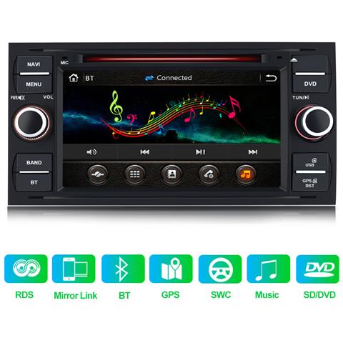 Autoradio 2 Din Per Ford Focus Fiesta Kuga C /s-max Fusion Transit Galaxy Mondeo (2005-2007) 7 Pollici Wince Car Radio Con Bluetooth Vivavoce, Cd Dvd Usb Bt Fm Am Mirrorlink - Foto 1