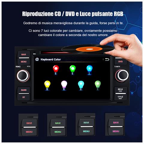 Autoradio 2 Din Per Ford Focus Fiesta Kuga C /s-max Fusion Transit Galaxy Mondeo (2005-2007) 7 Pollici Wince Car Radio Con Bluetooth Vivavoce, Cd Dvd Usb Bt Fm Am Mirrorlink - Foto 6