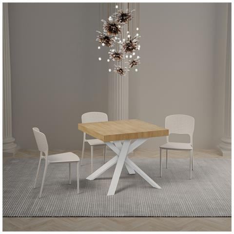Tavolo Allungabile 90x90/194 Cm Clerk Premium Piano Quercia Natura - Gambe Bianche - Foto 4