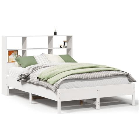 Letto Libreria Senza Materasso Bianco 160x200 Cm Legno Di Pino - Foto 2