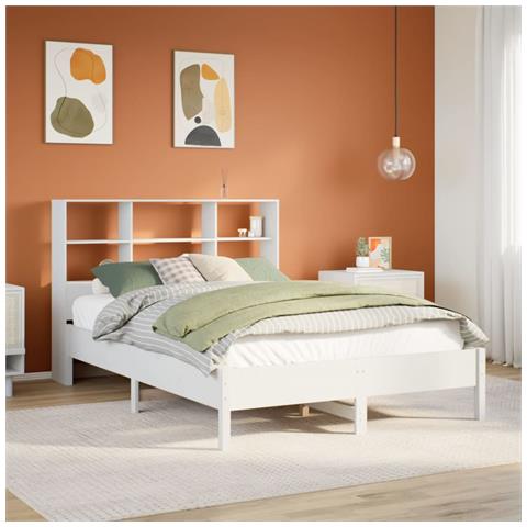 Letto Libreria Senza Materasso Bianco 160x200 Cm Legno Di Pino - Foto 1
