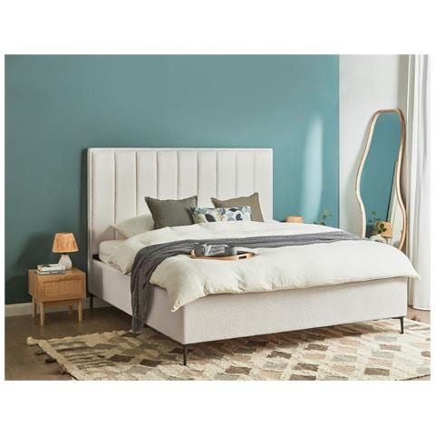 Letto Matrimoniale Tessuto Bouclè Bianco Sporco Con Contenitore 180 X 200 Cm Sezanne - Foto 1
