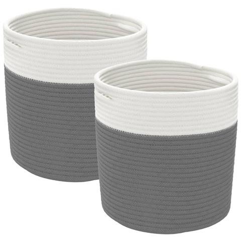 Cestini Portaoggetti 2pz Grigio E Bianco 28x28 Cm In Cotone - Foto 2