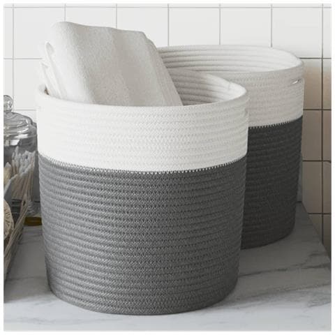 Cestini Portaoggetti 2pz Grigio E Bianco 28x28 Cm In Cotone - Foto 1