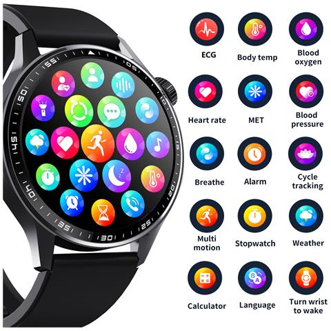 Smartwatch Con Ecg, Cardiofrequenzimetro, Pressione Sanguigna E Contapassi Black Bamboo Edition Strap - Foto 2