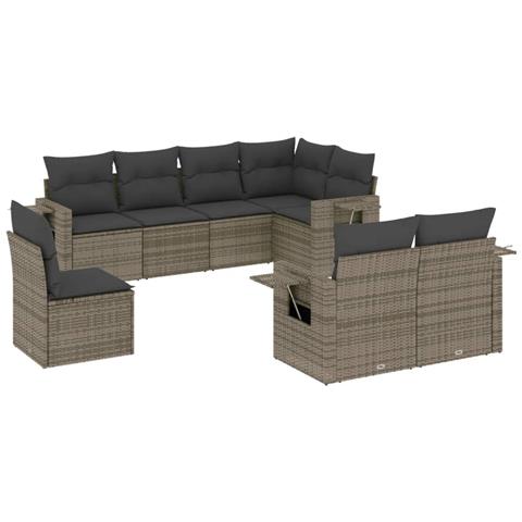 Set Divano Da Giardino 8 Pz Con Cuscini Grigio In Polyrattan - Foto 2