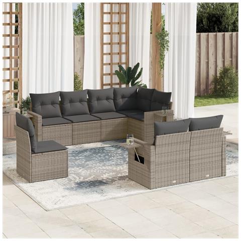 Set Divano Da Giardino 8 Pz Con Cuscini Grigio In Polyrattan - Foto 1
