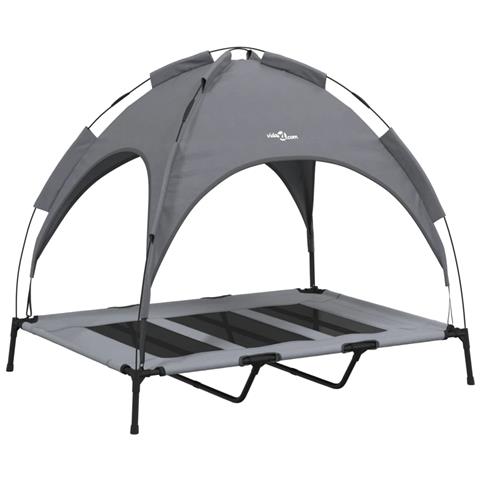 Lettino Per Cani Con Tetto Tessuto Oxford Antracite E Acciaio - Foto 1