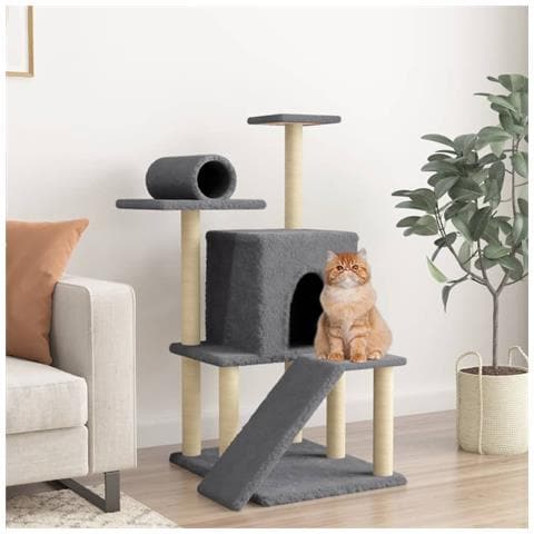 Albero per Gatti con Tiragraffi in Sisal Grigio Scuro 110,5 cm - Foto 2