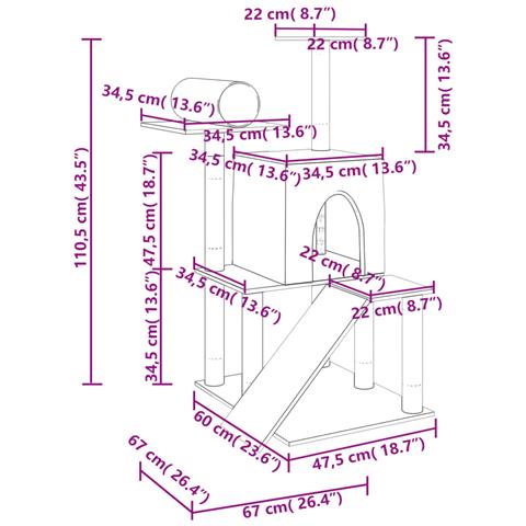 Albero per Gatti con Tiragraffi in Sisal Grigio Scuro 110,5 cm - Foto 6