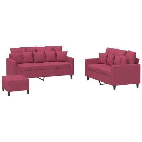 Set di Divani 3 pz con Cuscini Rosso Vino in Velluto - Foto 1