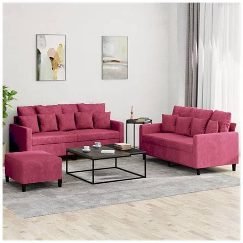 Set di Divani 3 pz con Cuscini Rosso Vino in Velluto - Foto 2