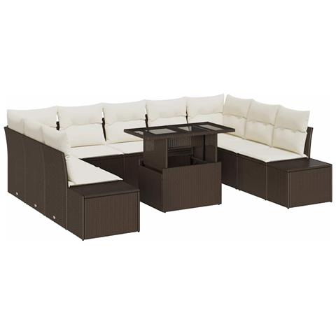 Set da Giardino in 10 Pezzi con Cuscini Marrone in Polyrattan - Foto 1