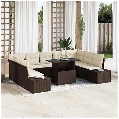 Set da Giardino in 10 Pezzi con Cuscini Marrone in Polyrattan - Foto 2