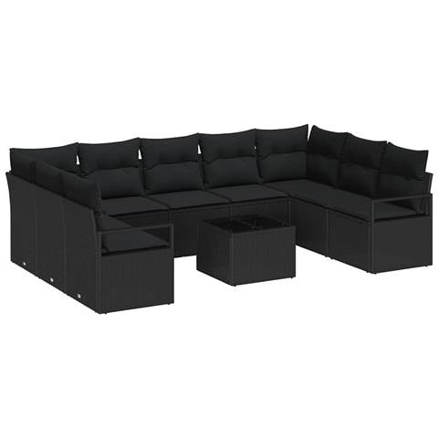 Set Divano Giardino  10 pezzi con Cuscini Beige in Polyrattan, Divano Giardino  2 posti con Contenitore & Cuscini Nero in Polyrattan - Foto 1