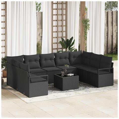 Set Divano Giardino  10 pezzi con Cuscini Beige in Polyrattan, Divano Giardino  2 posti con Contenitore & Cuscini Nero in Polyrattan - Foto 2