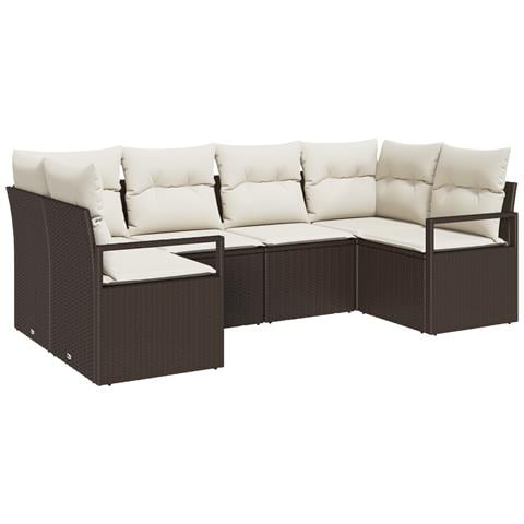 Set Divano da Giardino in 6 Pezzi con Cuscini Rattan Polirattan Marrone - Foto 1