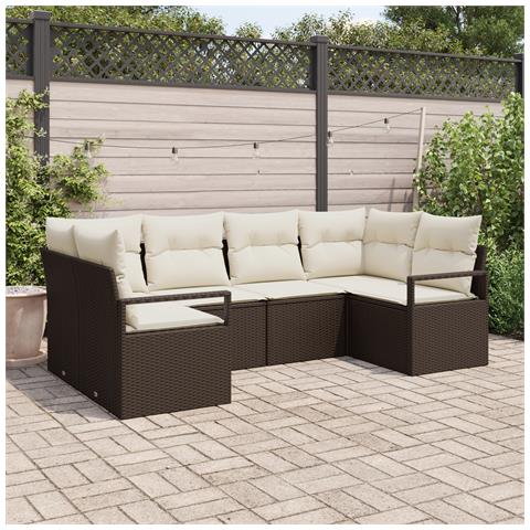 Set Divano da Giardino in 6 Pezzi con Cuscini Rattan Polirattan Marrone - Foto 2