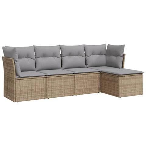 Set Divano da Giardino 5 pz con Cuscini Beige in Polyrattan - Foto 1