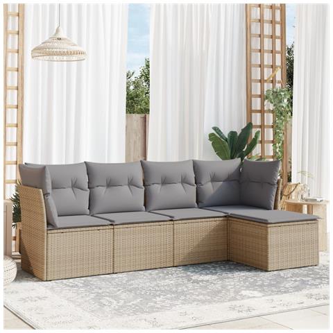 Set Divano da Giardino 5 pz con Cuscini Beige in Polyrattan - Foto 2