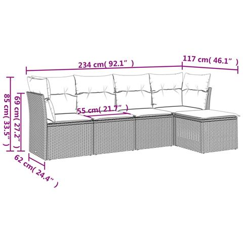 Set Divano da Giardino 5 pz con Cuscini Beige in Polyrattan - Foto 3