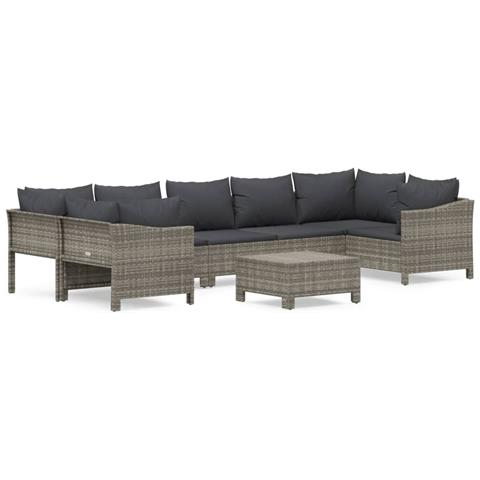 Set Divani da Giardino 8 pz con Cuscini in Polyrattan Grigio - Foto 1