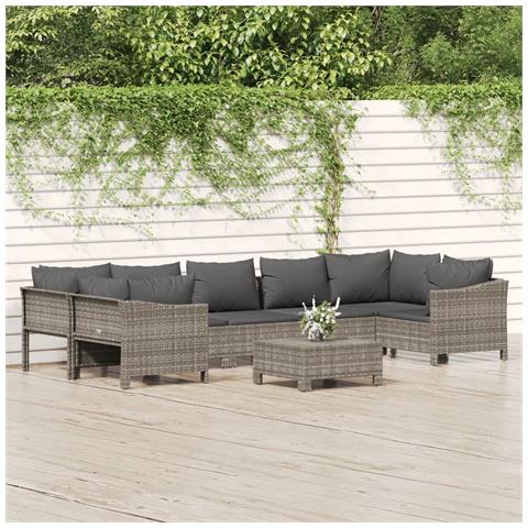 Set Divani da Giardino 8 pz con Cuscini in Polyrattan Grigio - Foto 2