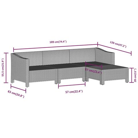 Set Divani da Giardino 8 pz con Cuscini in Polyrattan Grigio - Foto 9