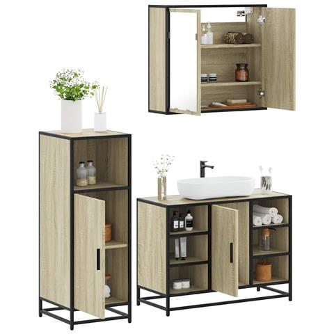 Set Mobili da Bagno 3 pz Rovere Sonoma in Legno Multistrato - Foto 2