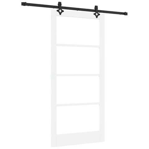 Porta Scorrevole con Set di Accessori 'ORKDAL'in Legno Massello Bianca e Vetro, Porta Interna con Vetro 'ORKDAL'Bianca 93x202x4 cm - Foto 1