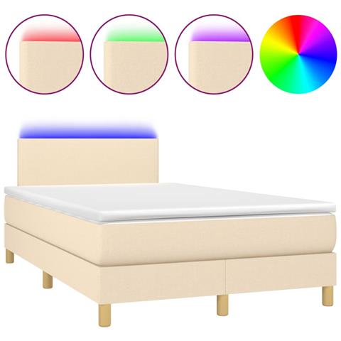 Letto a Molle con Materasso e LED Crema 120x190 cm in Tessuto - Foto 1