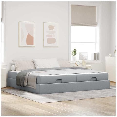 Struttura del letto Grigio chiaro 200 x 200 cm Tessuto - Foto 2